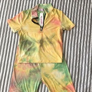 Tie-Dye Zip-Up Top and Short Set
